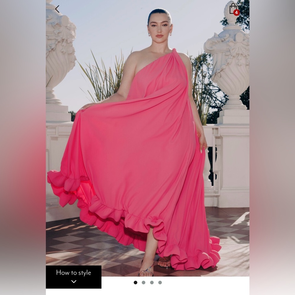 Eloquii Hot Pink One-Shoulder Gown with Ruffle Train